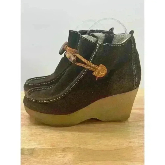 Tommy Girl Brown Suede Wedge Ankle Boots Sherpa Lined Women's Sz 7 Stylish - Picture 5 of 12